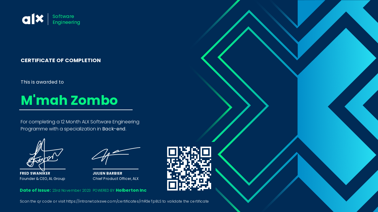 ALX Africa Software Engineering Nanodegree certificate